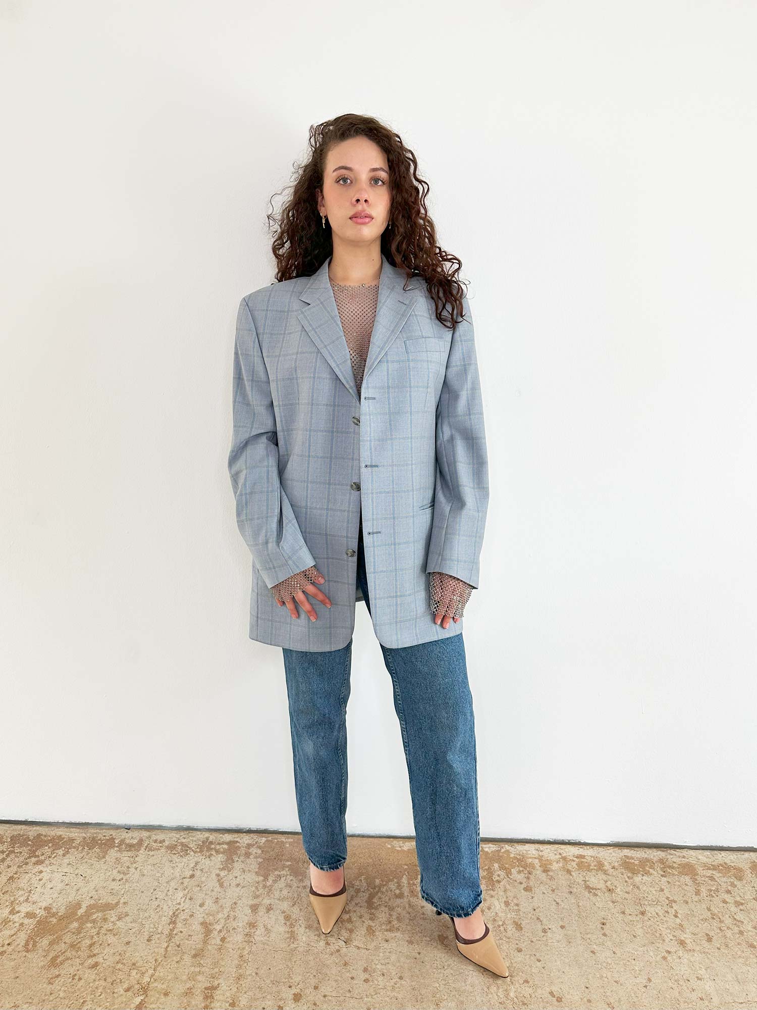 OVERSIZED BLAZER HELLBLAU KARIERT