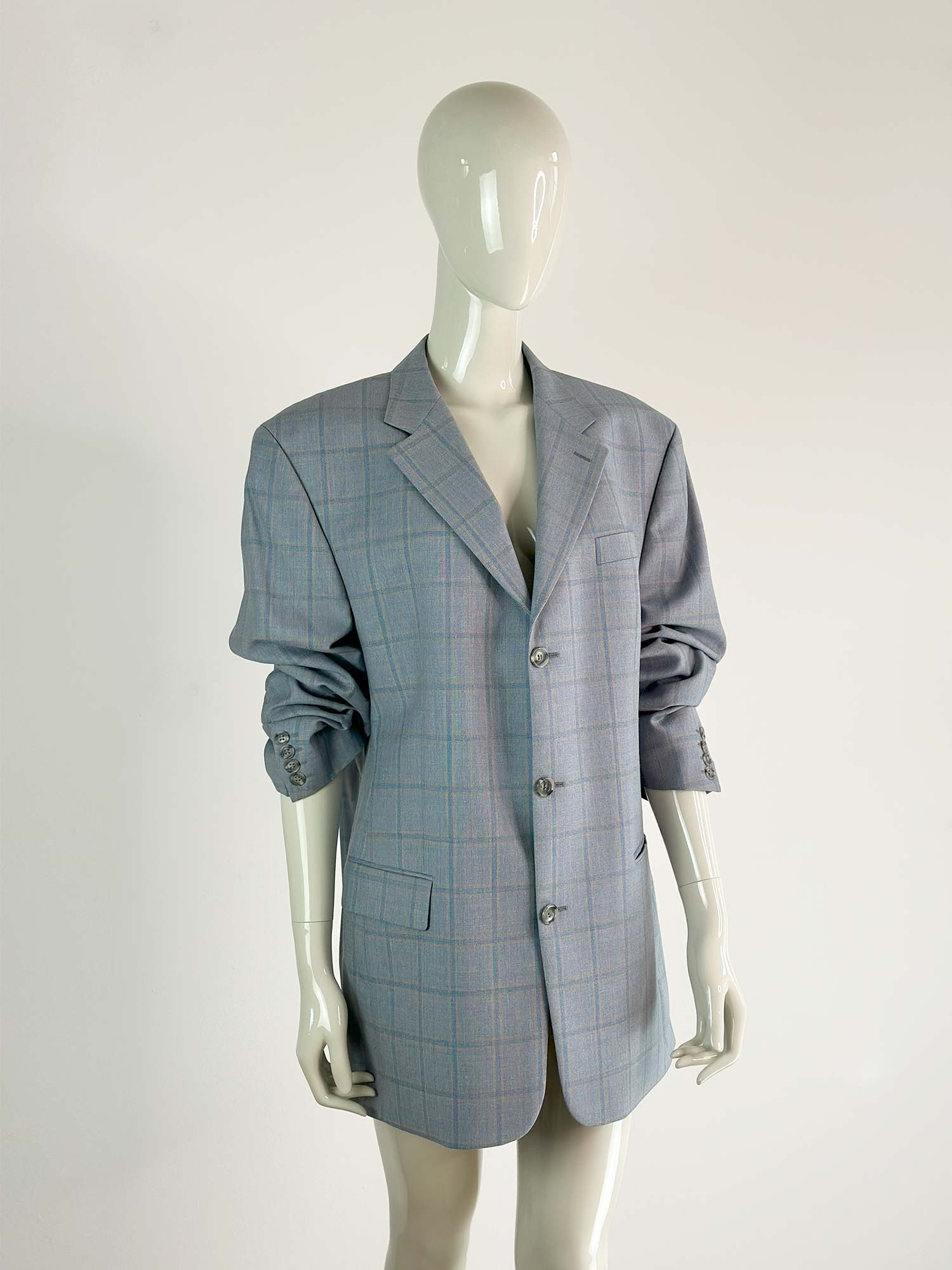 OVERSIZED BLAZER HELLBLAU KARIERT