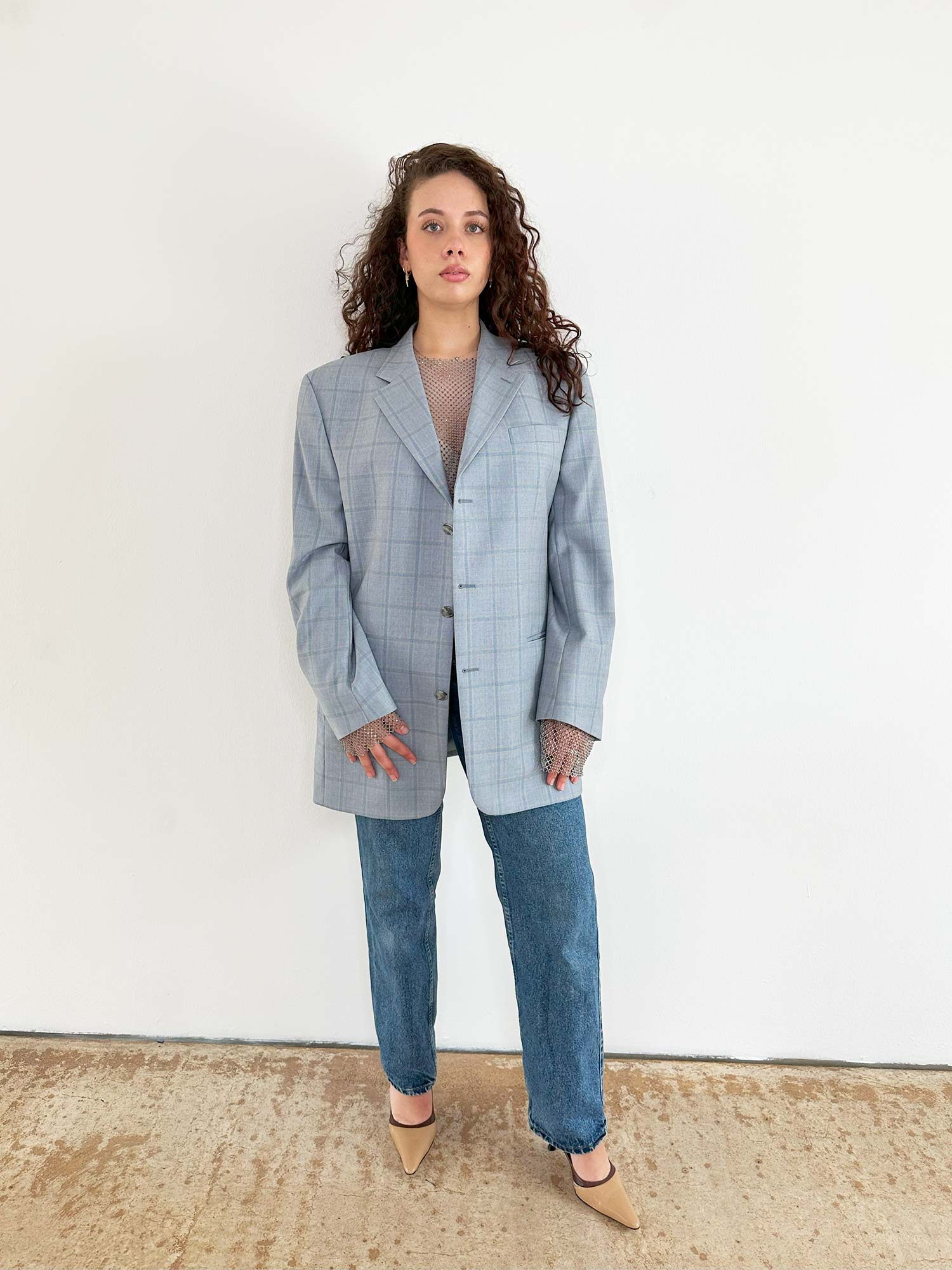 OVERSIZED BLAZER  HELLBLAU KARIERT