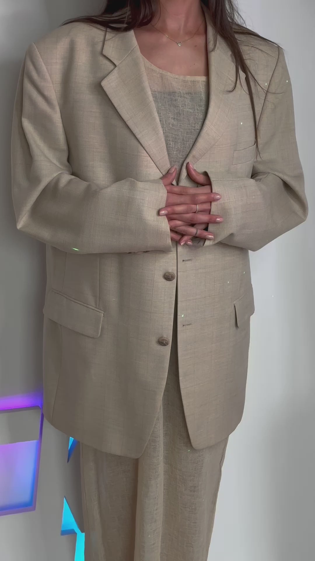 OVERSIZED BLAZER  BEIGE FEIN KARIERT