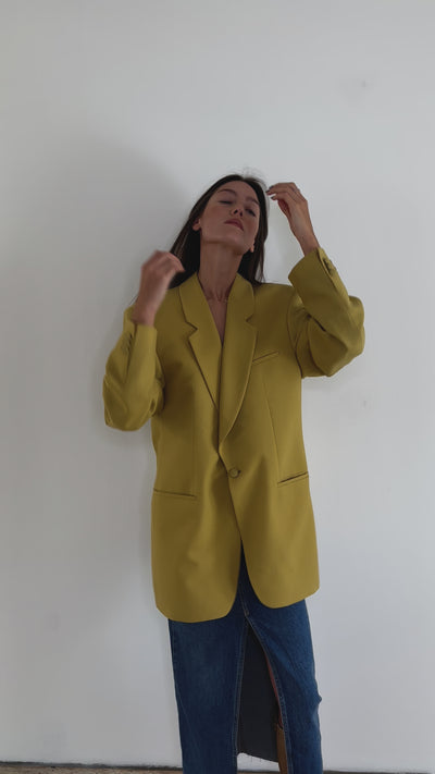 OVERSIZED BLAZER SENFGELB 100% SCHURWOLLE